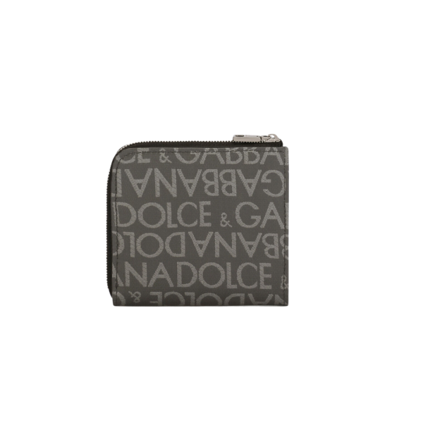 Porte carte DOLCE & GABBANA double zip jacquard noir logo argenté