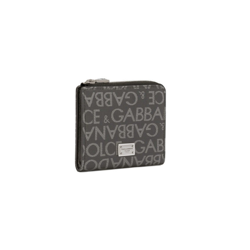 Porte carte DOLCE & GABBANA double zip jacquard noir logo argenté