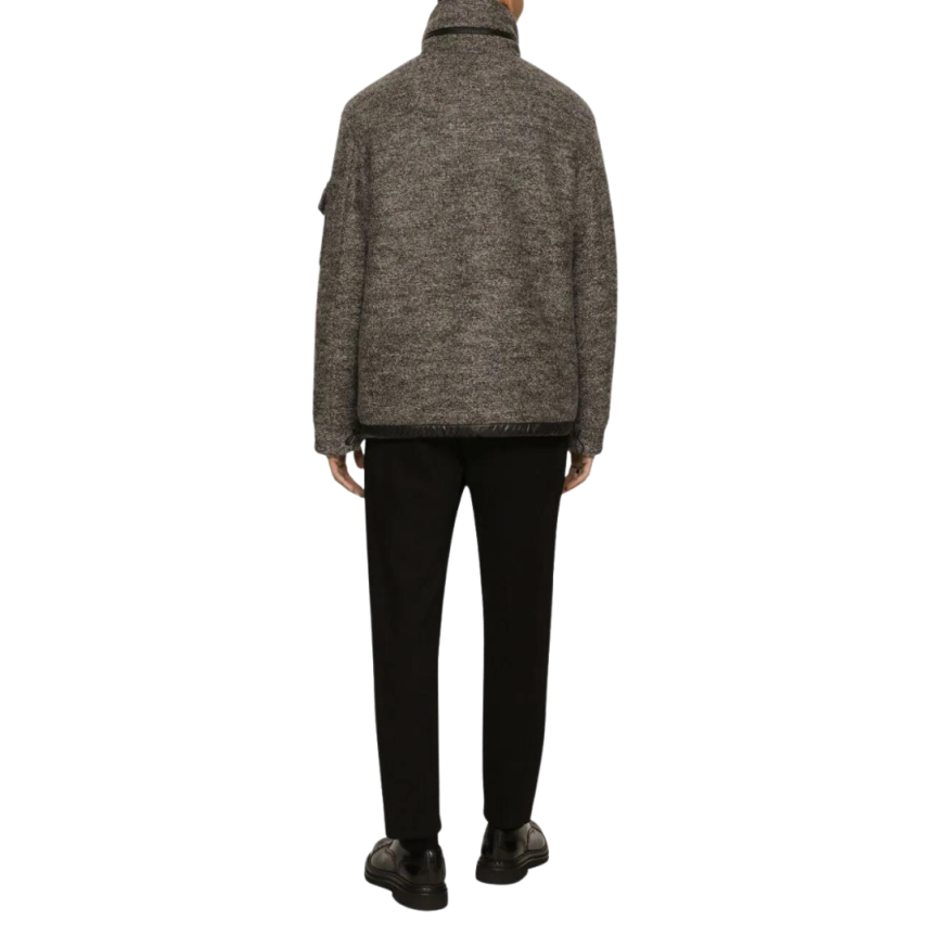 Dolce Gabbana Veste zippée en laine tweed gris plaque logo DG