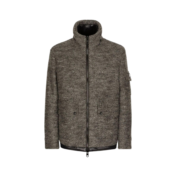 Dolce Gabbana Veste zippée en laine tweed gris plaque logo DG