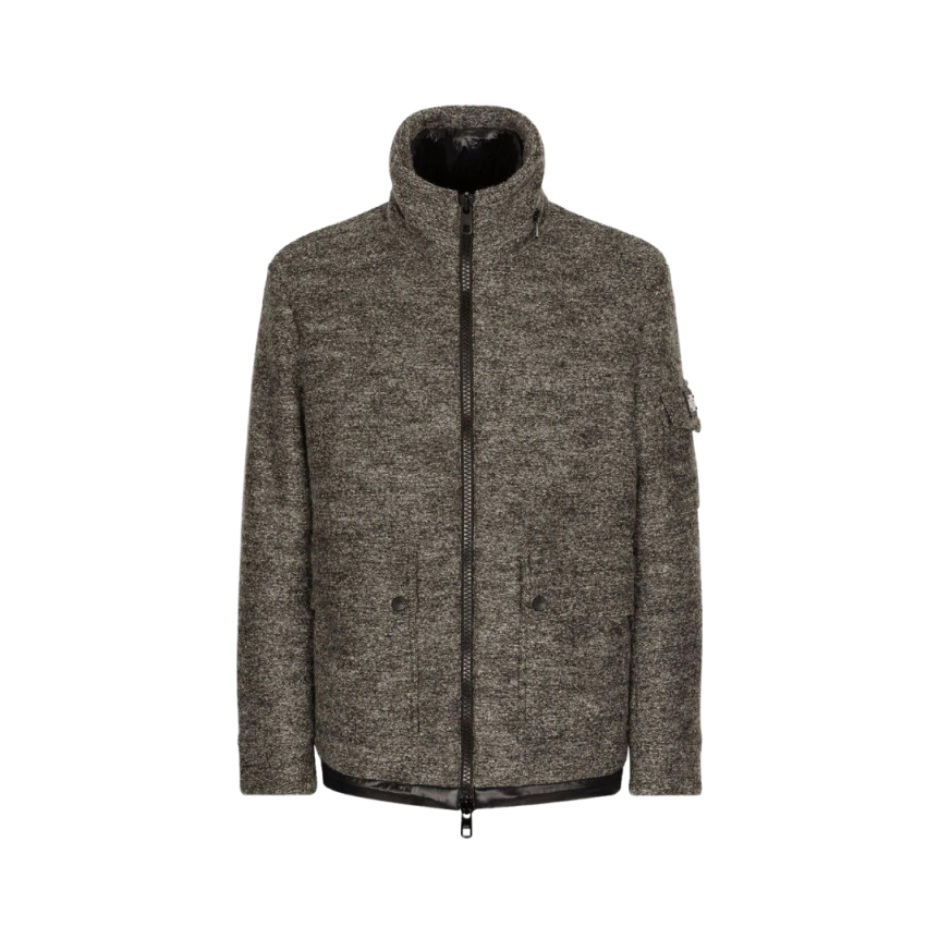 Dolce Gabbana Veste zippée en laine tweed gris plaque logo DG