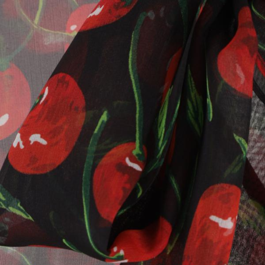 Blouse DOLCE  & GABBANA col lavallière crêpe de chine noire imprimé cerises