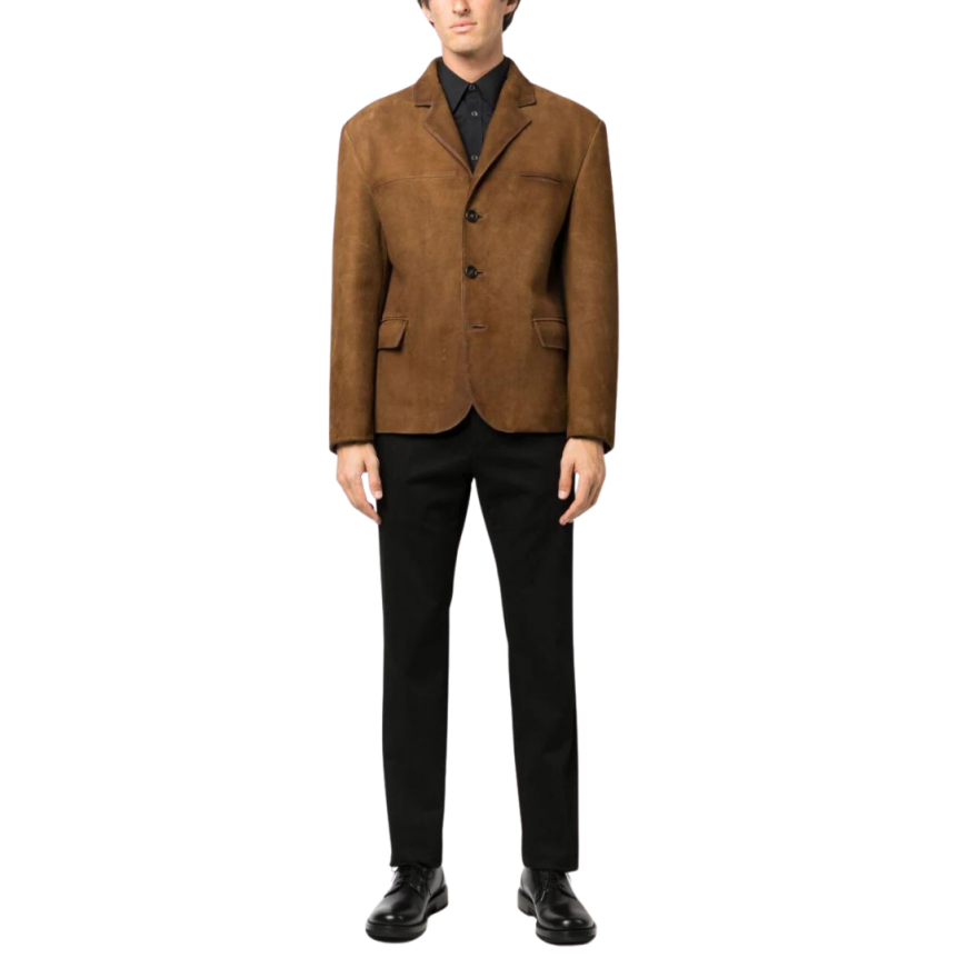 Veste blazer PRADA simple bouton droite cuir agneau marron
