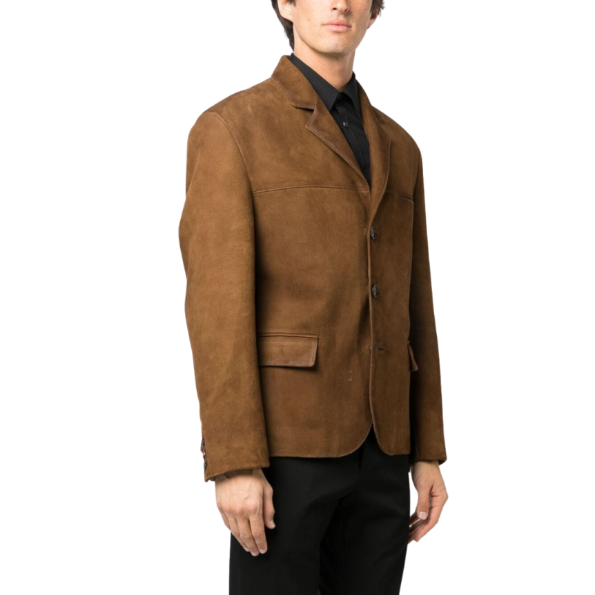 Veste blazer PRADA simple bouton droite cuir agneau marron