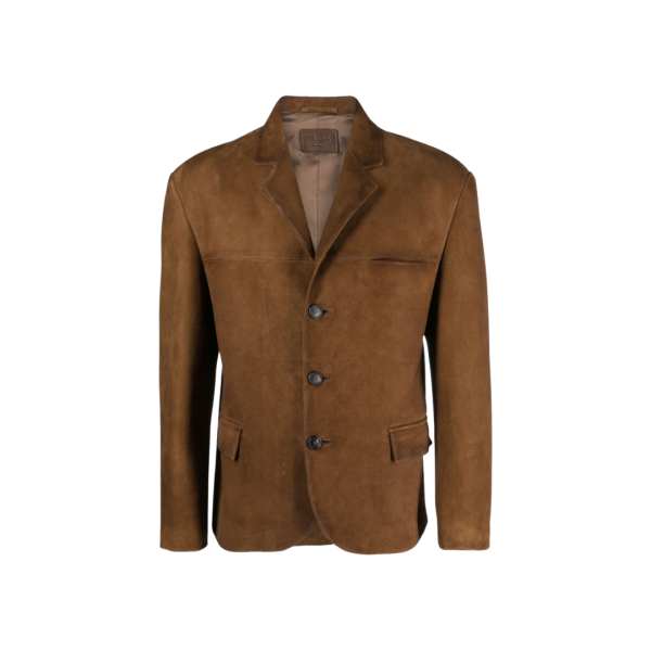 Veste blazer PRADA simple bouton droite cuir agneau marron