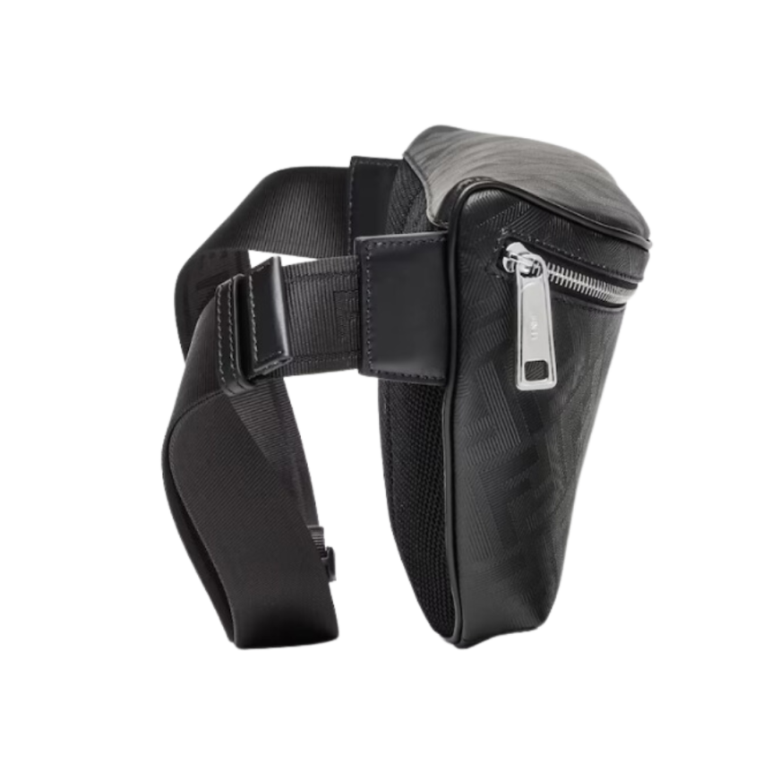 Sac banane cuir Fendi Shadow noir motif FF texture rayée