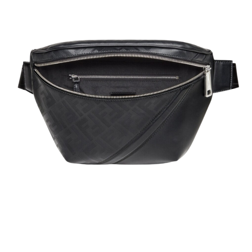 Sac banane cuir Fendi Shadow noir motif FF texture rayée