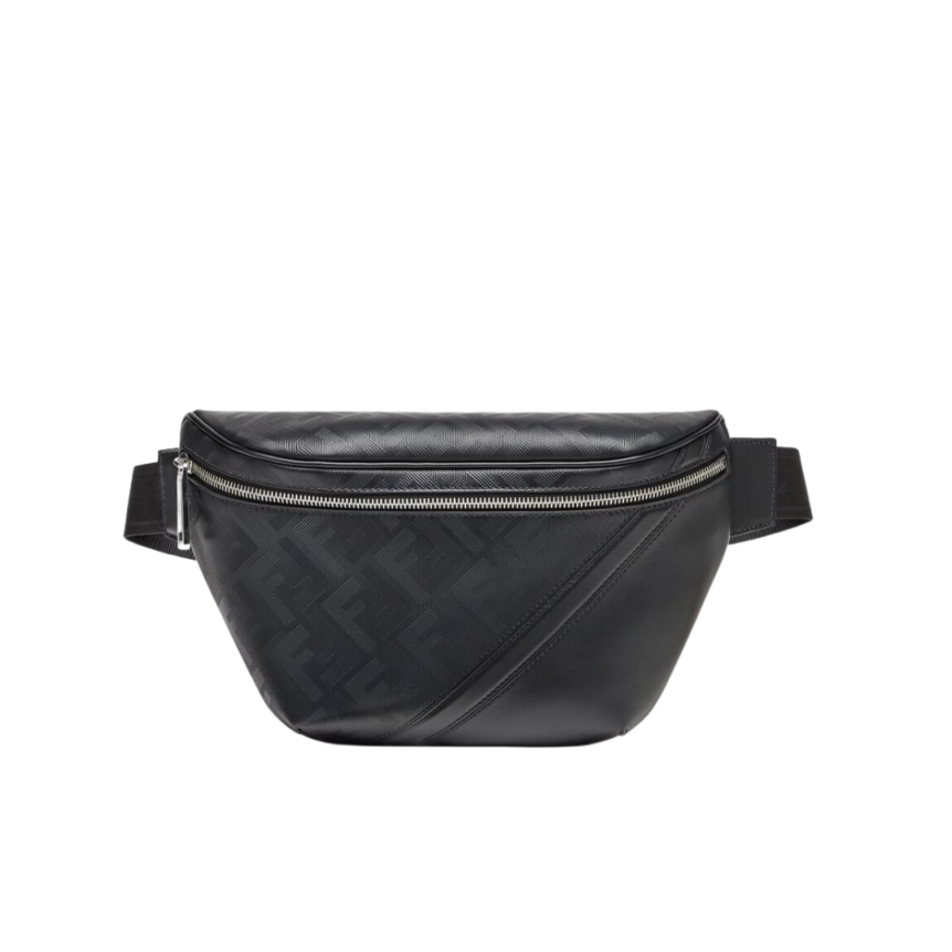 Sac banane cuir Fendi Shadow noir motif FF texture rayée