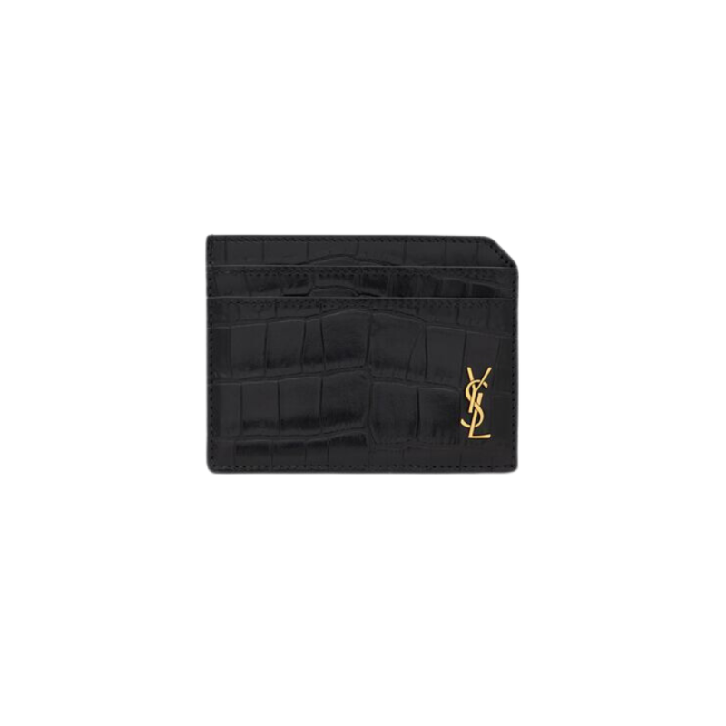 Porte cartes croco noir YSL or