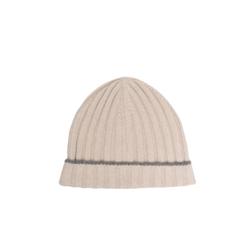 Bonnet cotelé beige gris Brunello Cucinelli