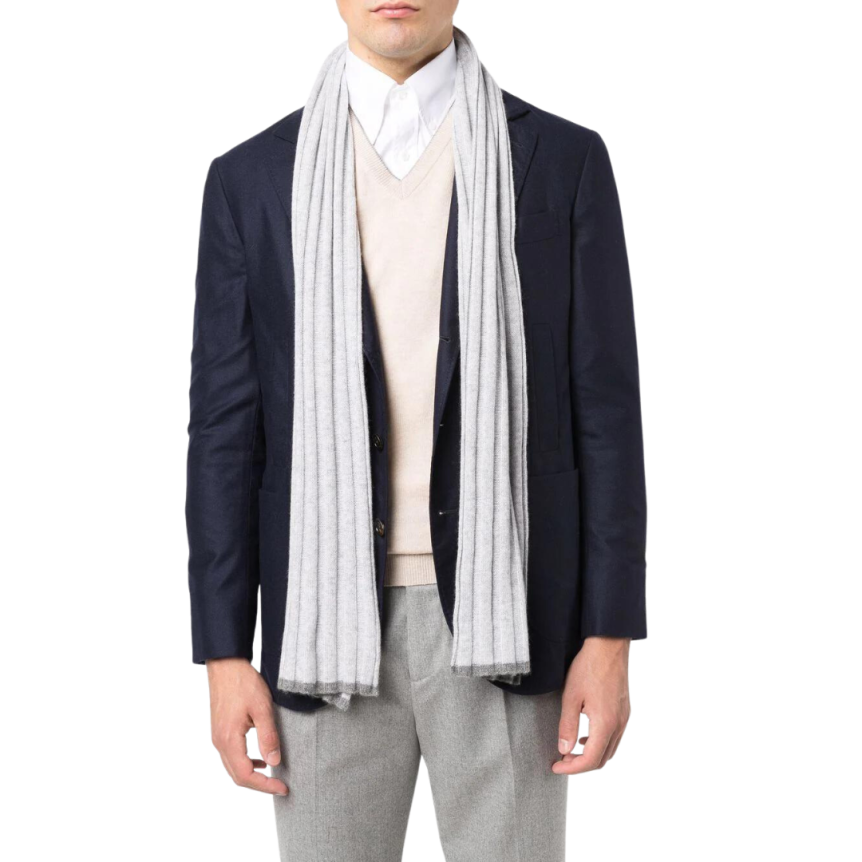 Echarpe gris clair Brunello Cucinelli cotelé gris anthracite