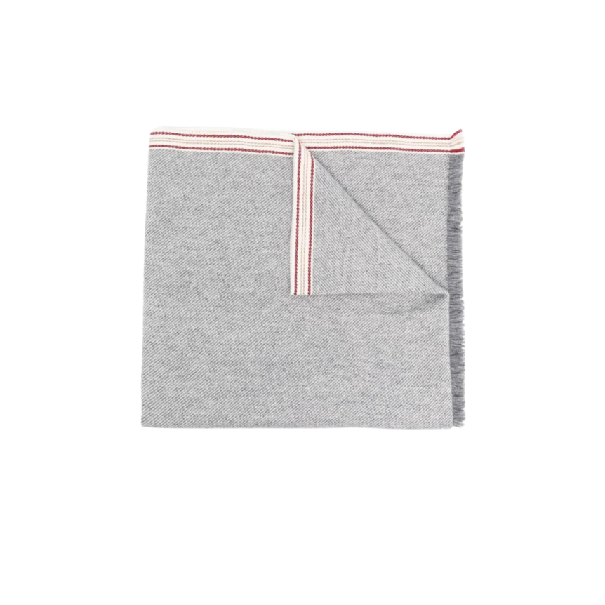 Echarpe en cachemire gris rayée blanc bandes rouge beige Brunello Cucinelli
