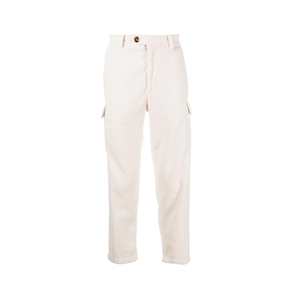 Pantalon cargo en velours côtelé blanc cassé Brunello Cucinelli