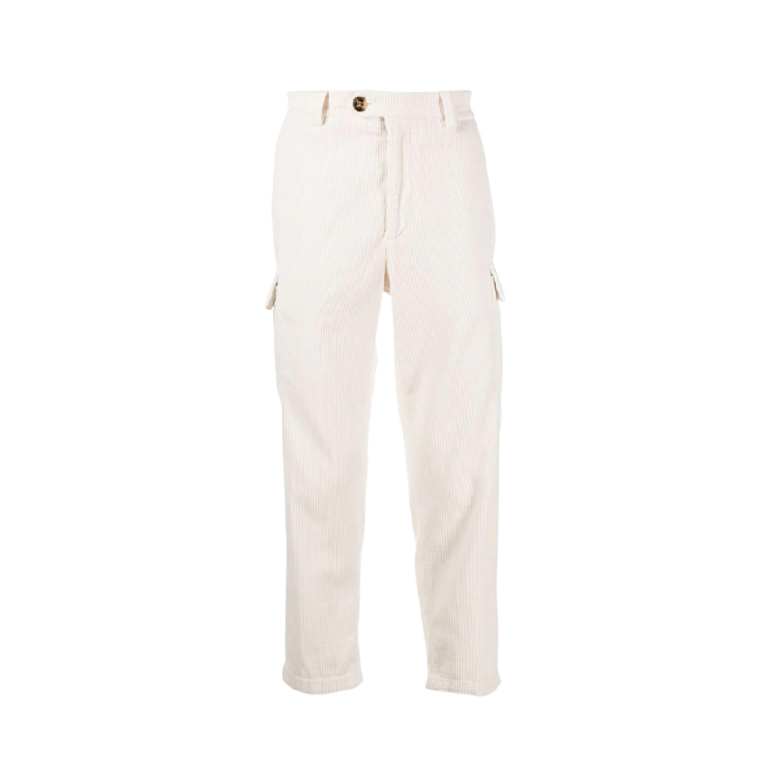 Pantalon cargo en velours côtelé blanc cassé Brunello Cucinelli