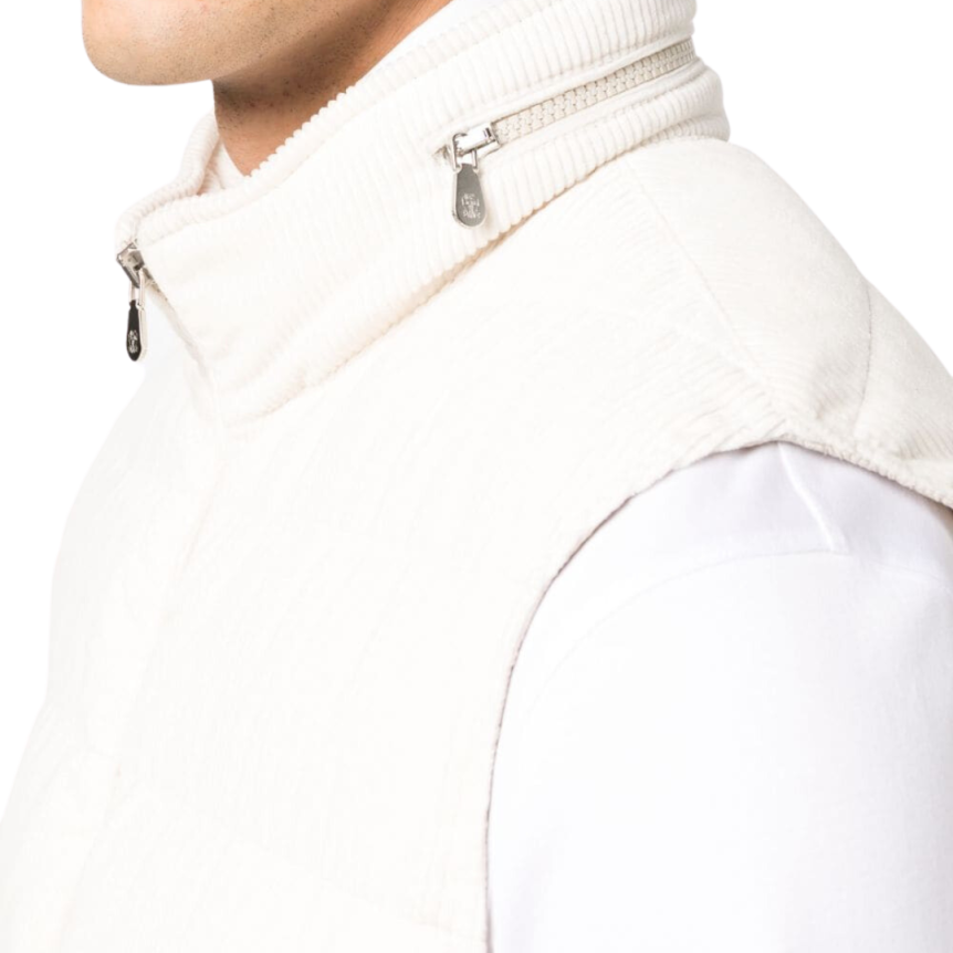 Gilet sans manches en velours blanc cassé Brunello Cucinelli