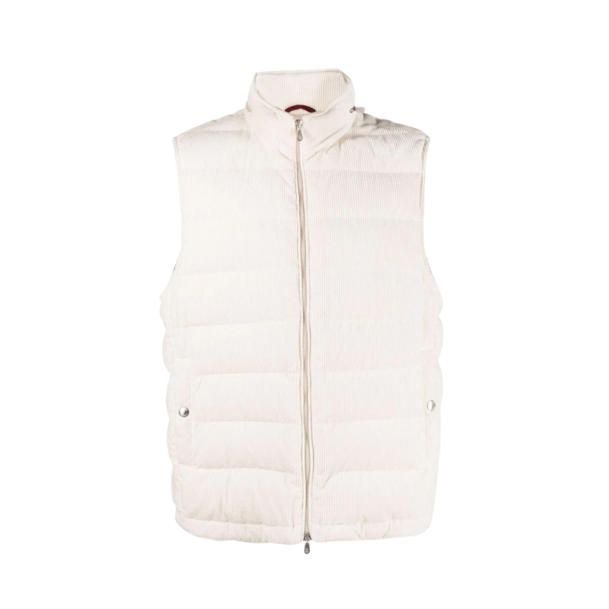Gilet sans manches en velours blanc cassé Brunello Cucinelli