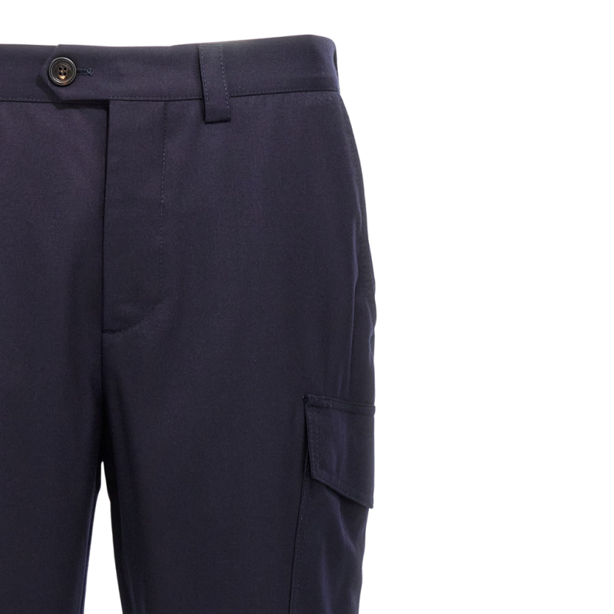 Pantalon cargo flanelle bleu marine Brunello Cucinelli