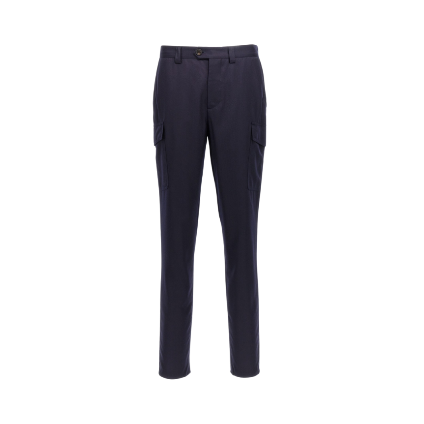 Pantalon cargo flanelle bleu marine Brunello Cucinelli