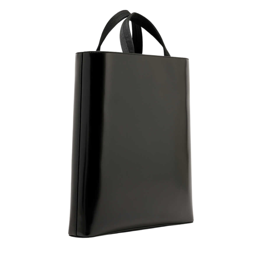 Sac cabas PRADA Spazzolato cuir noir logo blanc