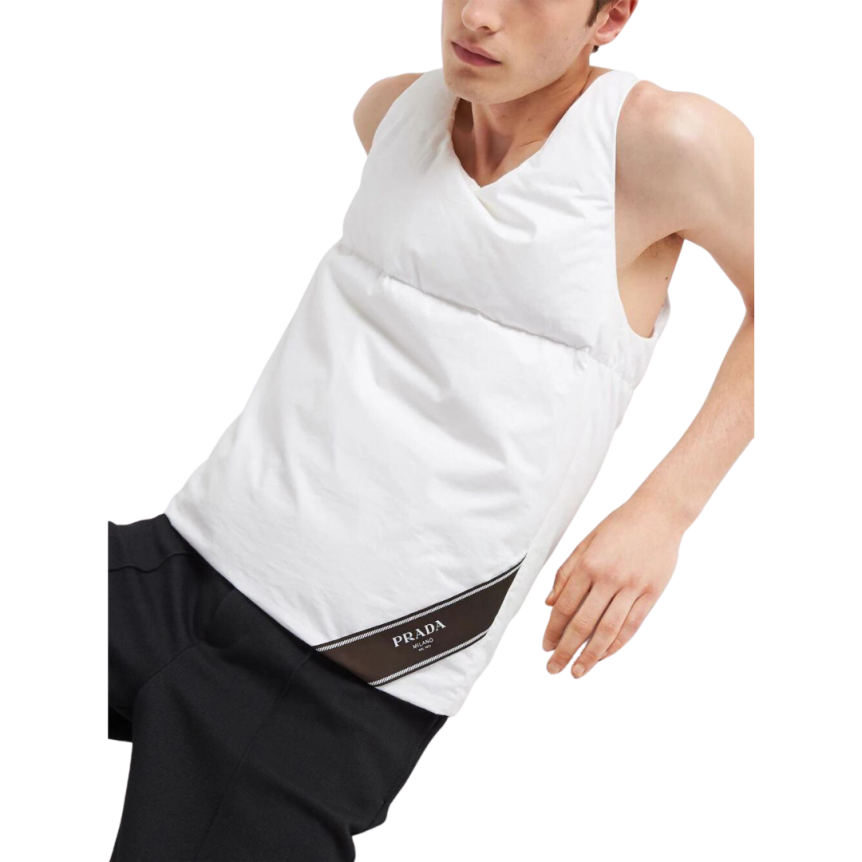 Gilet PRADA manches débardeur doudoune blanc camisole