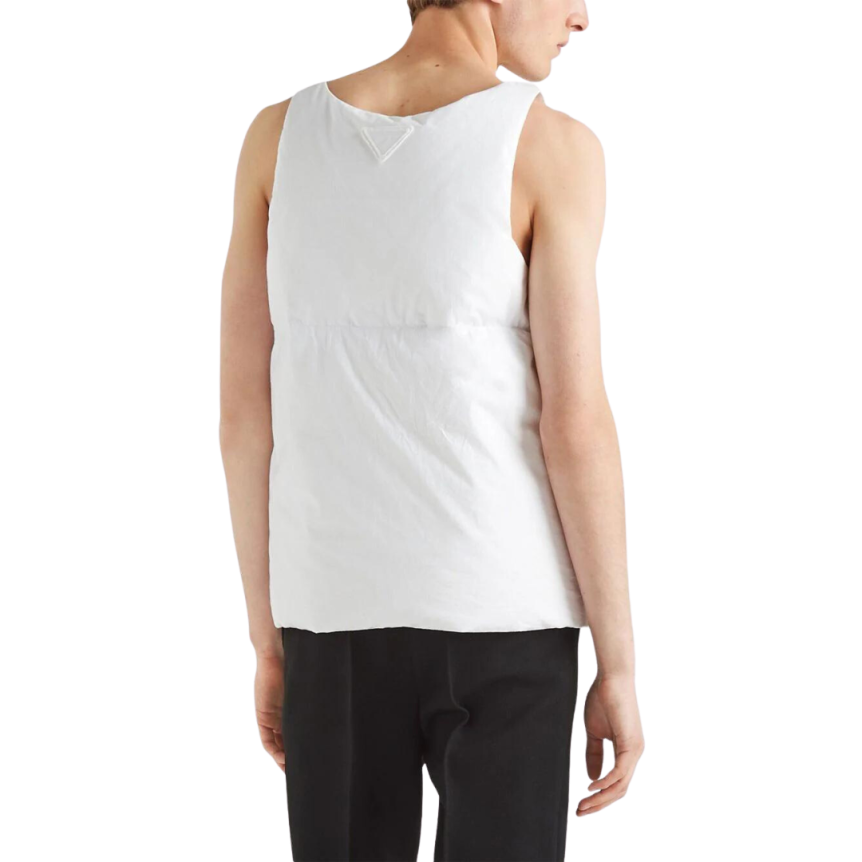 Gilet PRADA manches débardeur doudoune blanc camisole