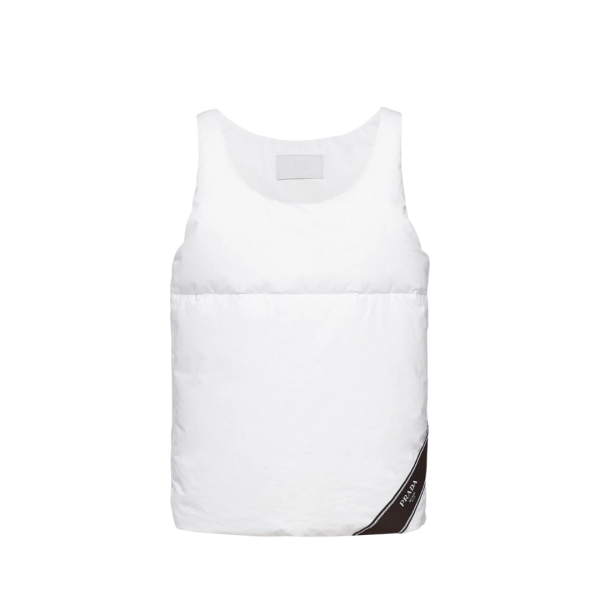 Gilet PRADA manches débardeur doudoune blanc camisole