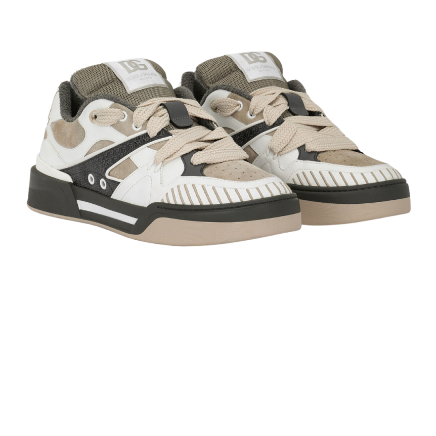 Baskets DOLCE & GABBANA  New Roma Cuir daim gris beige gros lacets
