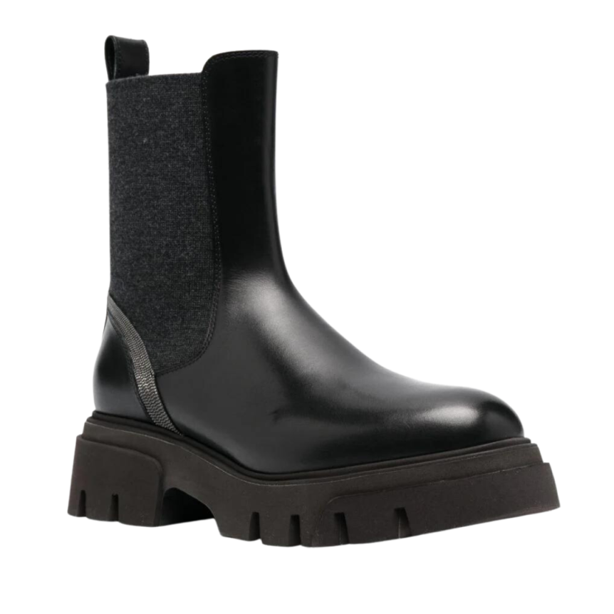 Bottines BRUNELLO CUCINELLI Chelsea cuir noir lisse semelle crantée