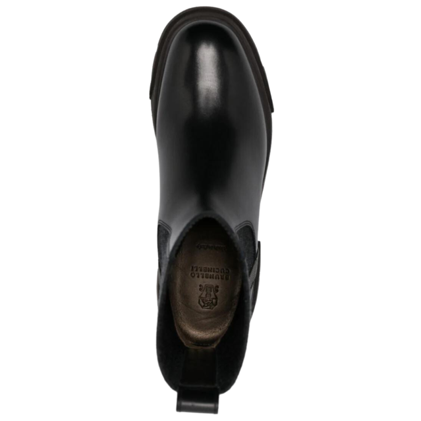Bottines BRUNELLO CUCINELLI Chelsea cuir noir lisse semelle crantée