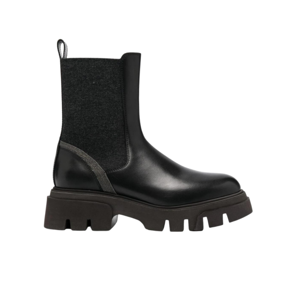Bottines BRUNELLO CUCINELLI Chelsea cuir noir lisse semelle crantée