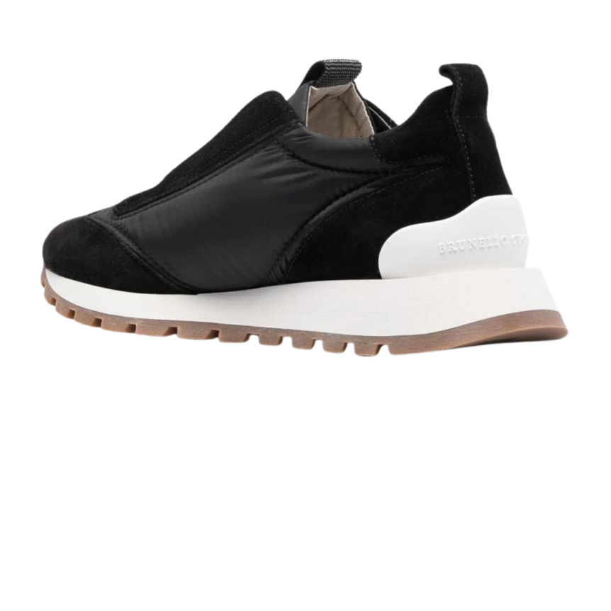 baskets BRUNELLO CUCINELLI nylon daim noir ornements métalliques