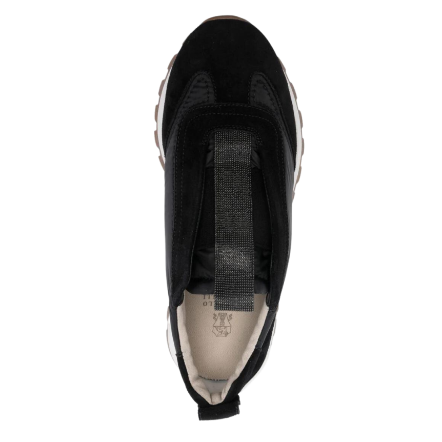 baskets BRUNELLO CUCINELLI nylon daim noir ornements métalliques