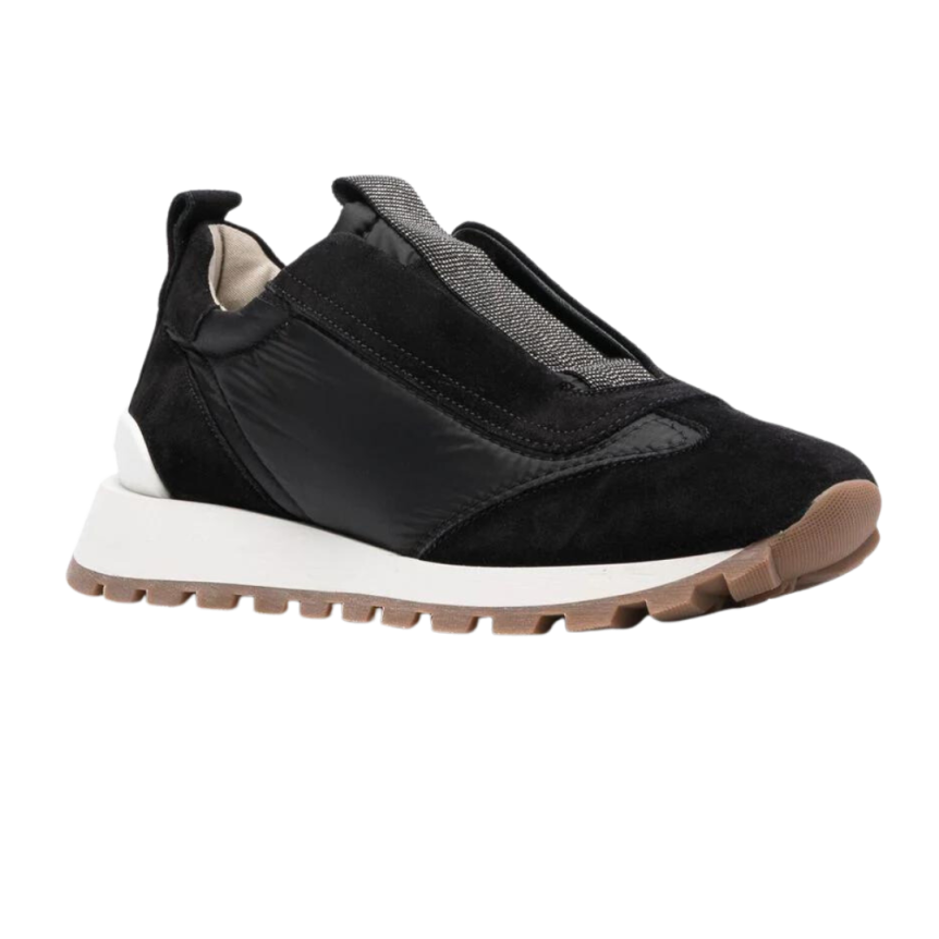 baskets BRUNELLO CUCINELLI nylon daim noir ornements métalliques