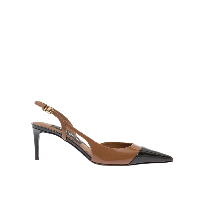 Escarpins DOLCE & GABBANA Lollo Last Slingback cuir bicolore marron camel