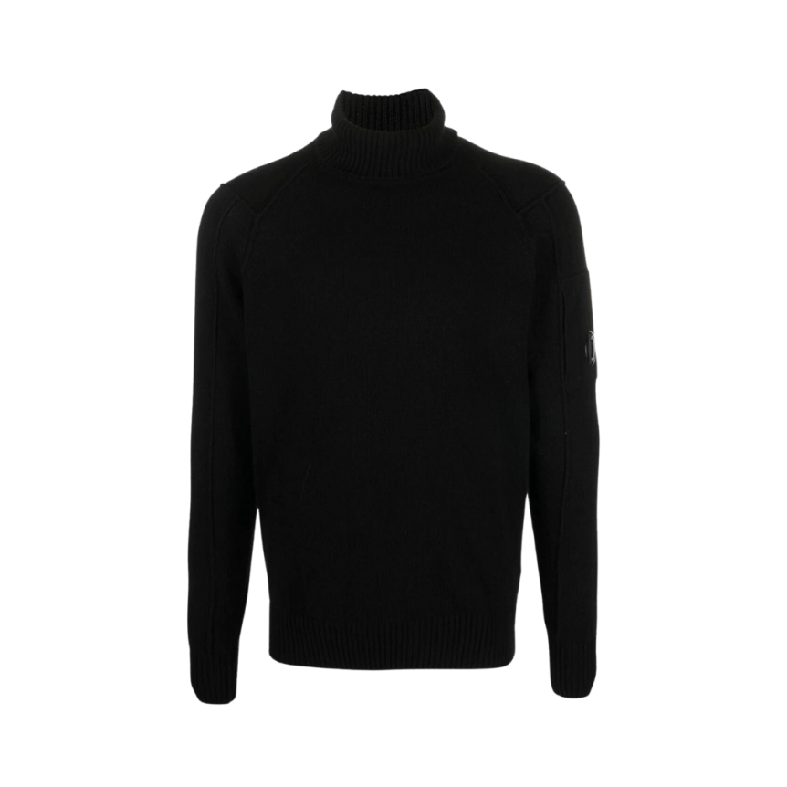 Pull CP COMPANY col roulé maille laine polyamide Noir lunettes manche
