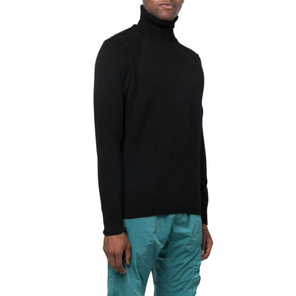 Pull CP COMPANY col roulé maille laine polyamide Noir lunettes manche