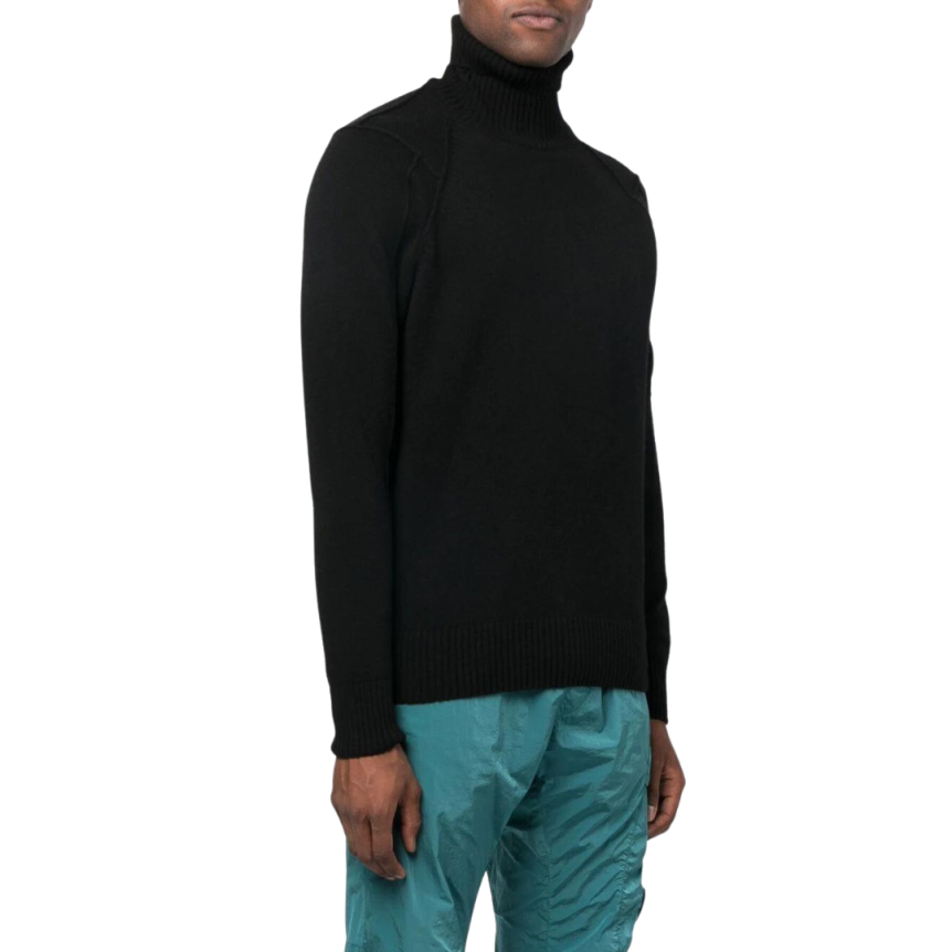 Pull CP COMPANY col roulé maille laine polyamide Noir lunettes manche