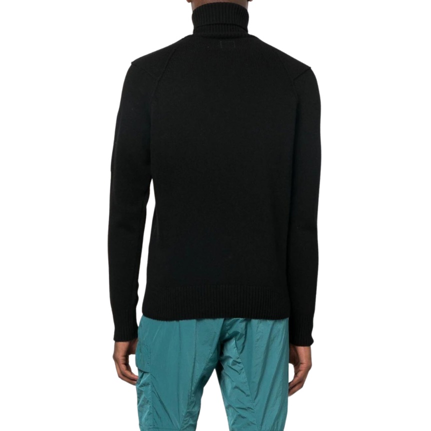 Pull CP COMPANY col roulé maille laine polyamide Noir lunettes manche