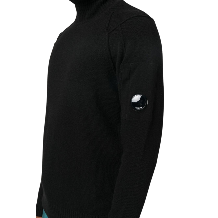 Pull CP COMPANY col roulé maille laine polyamide Noir lunettes manche