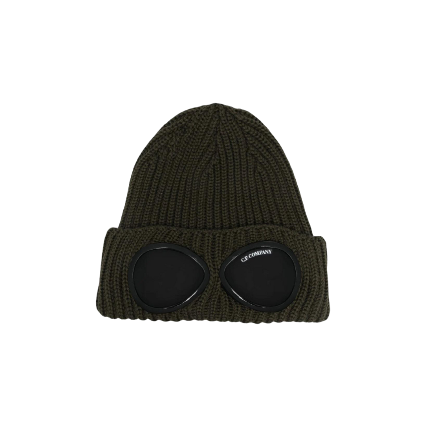 Bonnet CP COMPANY laine côtelée kaki lunettes