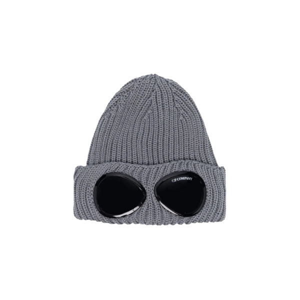 Bonnet CP COMPANY laine côtelée gris anthracite lunettes