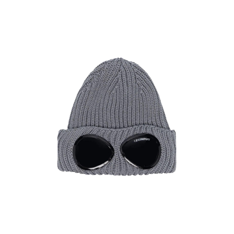 Bonnet CP COMPANY laine côtelée gris anthracite lunettes