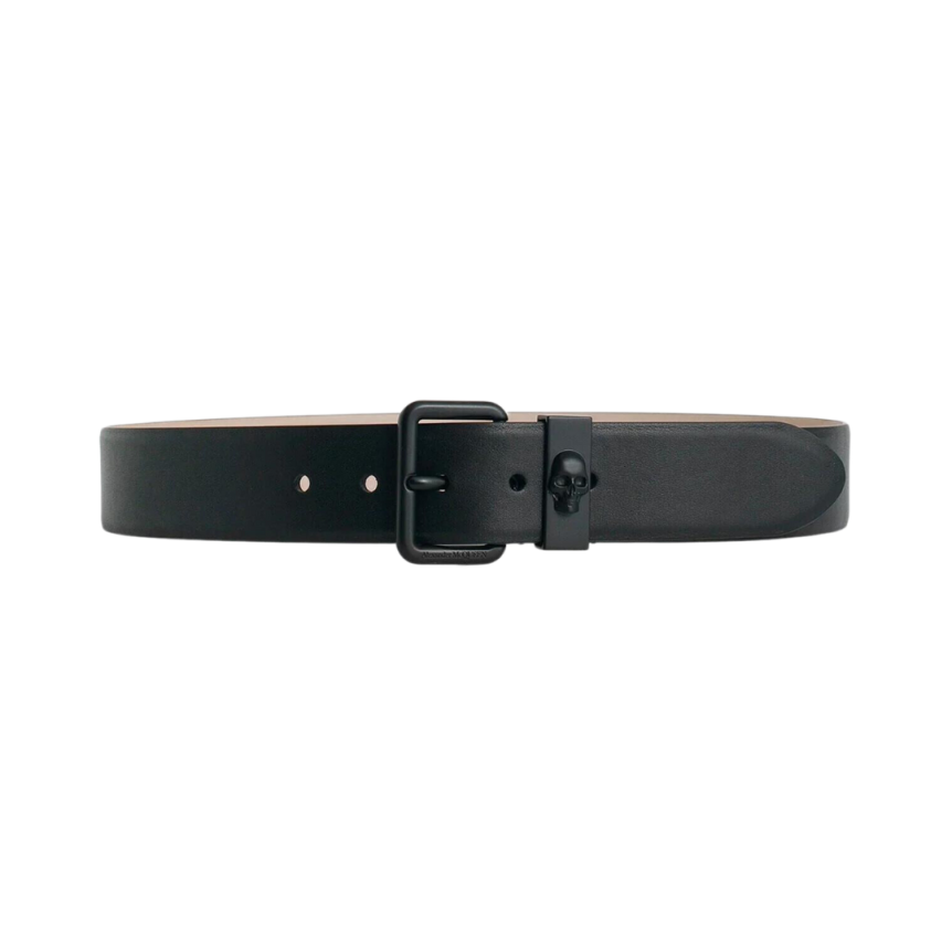 Ceinture ALEXANDER MCQUEEN cuir noir boucle métal noir tête de mort