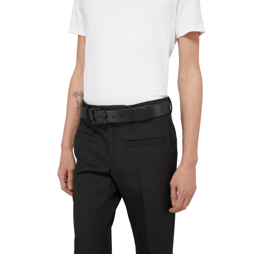 Ceinture ALEXANDER MCQUEEN cuir noir boucle métal noir tête de mort