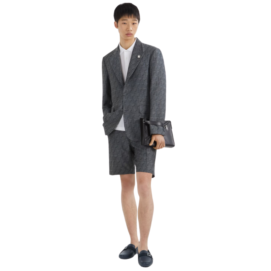 Veste droite FENDI coupe classique Fendi Shadow jacquard FF bleu