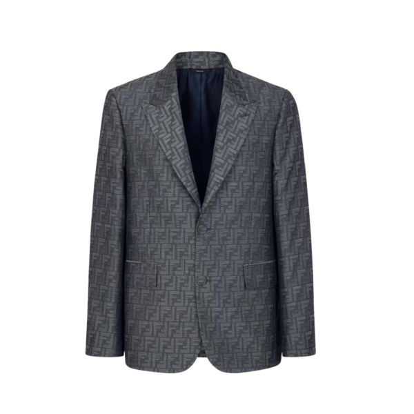 Veste droite FENDI coupe classique Fendi Shadow jacquard FF bleu