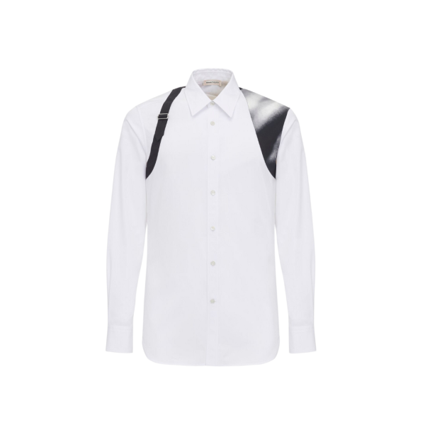 Chemise ALEXANDER MCQUEEN popeline coton blanc harnais imprimé Solarised Flower