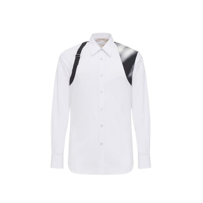 Chemise ALEXANDER MCQUEEN popeline coton blanc harnais imprimé Solarised Flower