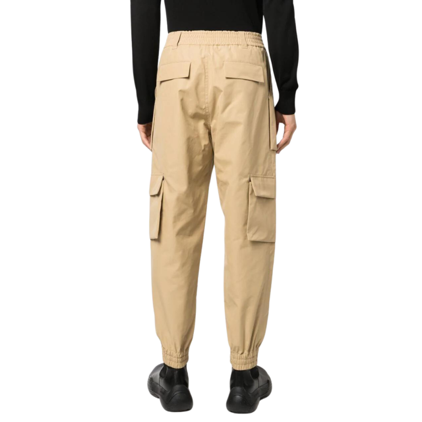 Pantalon ALEXANDER MCQUEEN cargo voile coton beige taille bas élastique poches