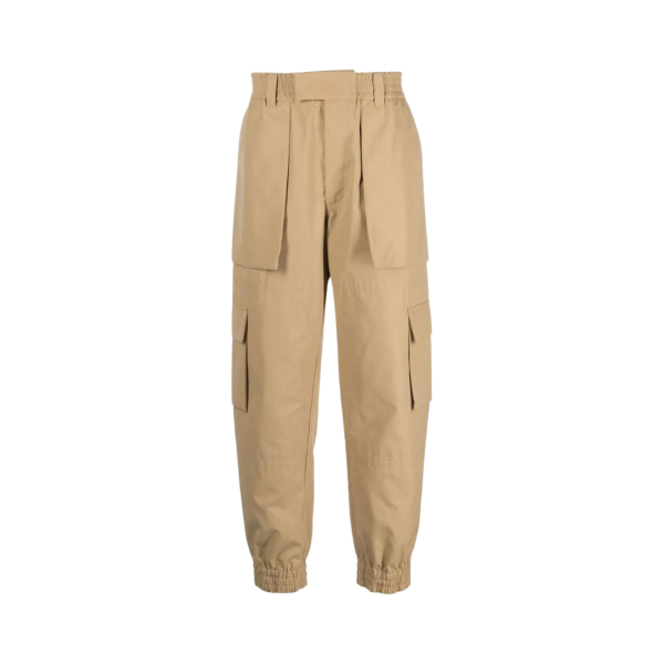 Pantalon ALEXANDER MCQUEEN cargo voile coton beige taille bas élastique poches